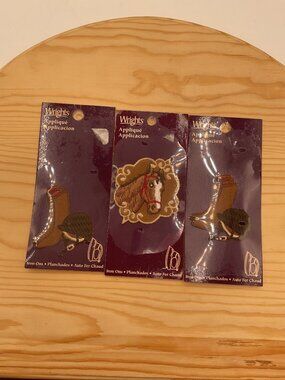 Vtg Wrights Western Embroidered Iron On Patch Lot 3 Cowboy Boots Horse NIP NOS
